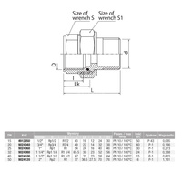 Złączka (śrubunek) prosta śrutowana z oringiem (wersja krótka) VALVEX TWIST, 2'' (GZ x GW)