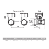 Moduł przyłączeniowy kątowy VALVEX FUSION 3 mosiądz (niklowany) 3/4'' x 3/4'', rozstaw 50 mm do grzejników