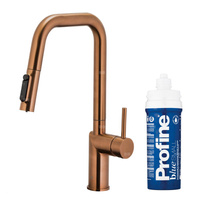 DUERO PURE STYLE PULL-OUT Bateria kuchenna z funkcją filtracji wody i wyciąganą wylewką, Brushed rose gold + Zestaw filtrujący PROFINE Blue S