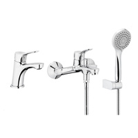 MORRIS ZESTAW 3 W 1, BATERIA UMYWALKOWA + WANNOWA Z NATRYSKIEM PUNKTOWYM KOMPLETNYM, CHROM