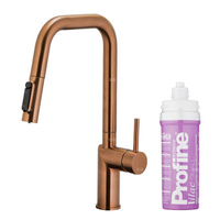 DUERO PURE STYLE PULL-OUT Bateria kuchenna z funkcją filtracji wody i wyciąganą wylewką, Brushed rose gold + Zestaw filtrujący PROFINE Lilac S