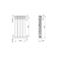Grzejnik żeberkowy KFA Armatura G600F/4 aluminium, podłączenie boczne 672 x 322 mm, kolor biały
