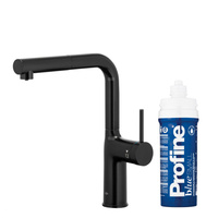 DUERO PURE MOVE PULL-OUT Bateria kuchenna z funkcją filtracji wody i wyciąganą wylewką, Czarna + Zestaw filtrujący PROFINE Blue S