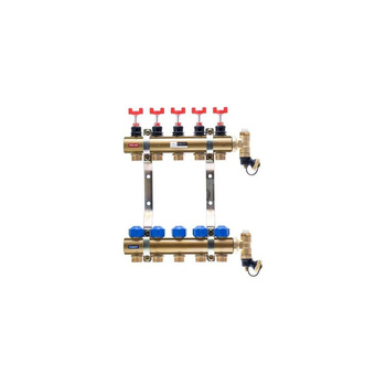 Rozdzielacz do ogrzewania podłogowego QIK BASIC II 7-obieg. mosiądz gw 1'' x gz 3/4'' + przepływomierz