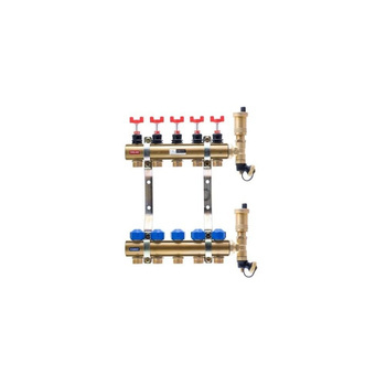 Rozdzielacz do ogrzewania podłogowego QIK STANDARD II 6-obieg. mosiądz gw 1'' x gz 3/4'' + przepływomierz