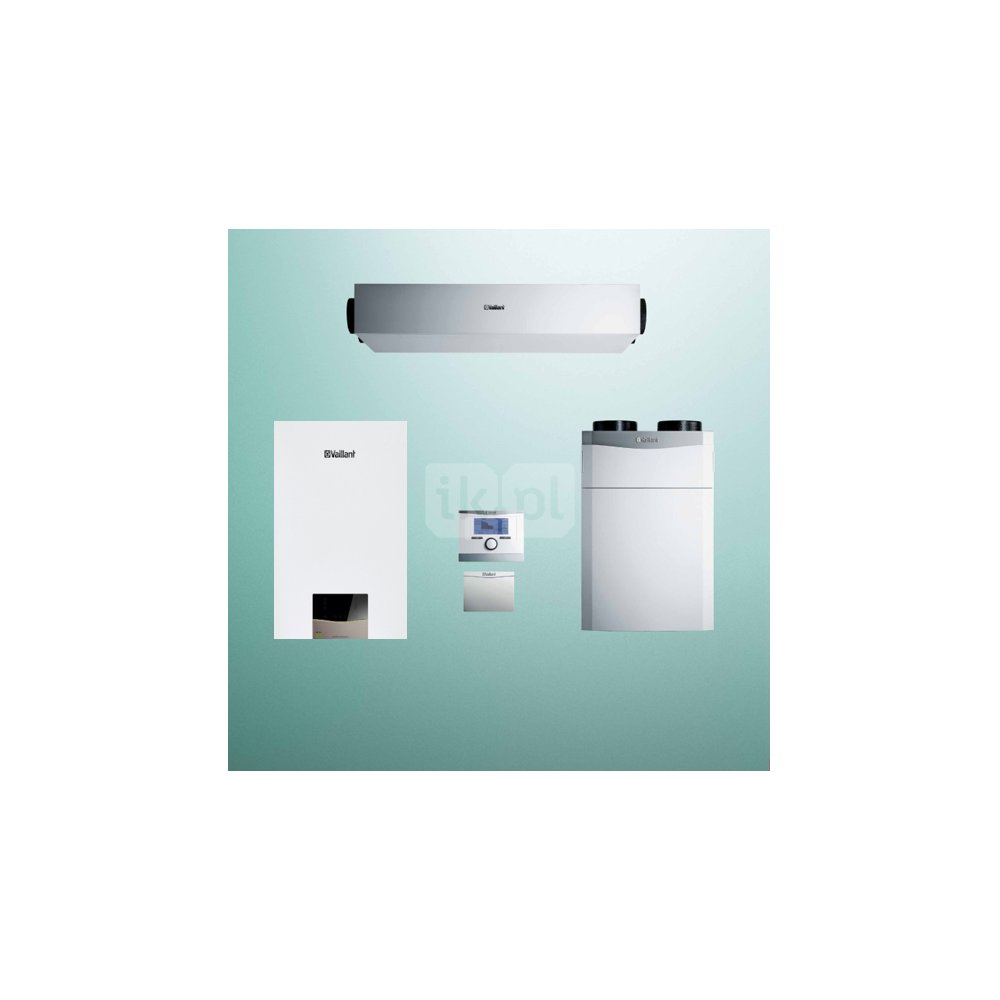 Pakiet - Kocioł gazowy dwufunkcyjny VAILLANT ecoTEC exclusive VCW 36CF/1-7 kondensacyjny wiszący 3.4-27.1 kW + Regulator sensoCOMFORT 720 + Rekuperator recoVAIR 150/4 R+ Moduł sterowania VR 921