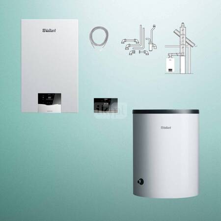 Pakiet - Kocioł gazowy jednofunkcyjny VAILLANT ecoTEC plus VC 15CS/1-5 kondensacyjny wiszący 2.8-16.4 kW + Regulator sensoCOMFORT 720f + Zestaw powietrzno-spalinowy szachtowy + Zasobnik c.w.u VIH R 120/6 B